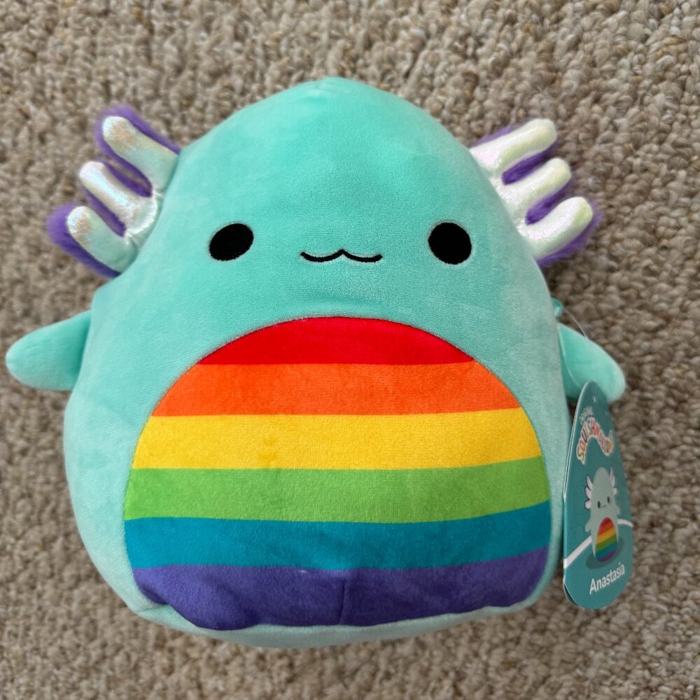NWT 8” Anastasia the Teal Axolotl with Rainbow Belly‎ Pride Squishmallow